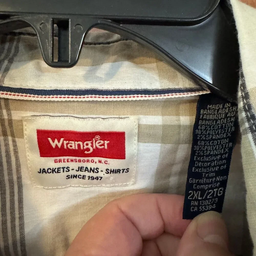 Wrangler Men's Casual Button-Down Shirt 2XL Big Tall Plaid Cotton Blend Stretch